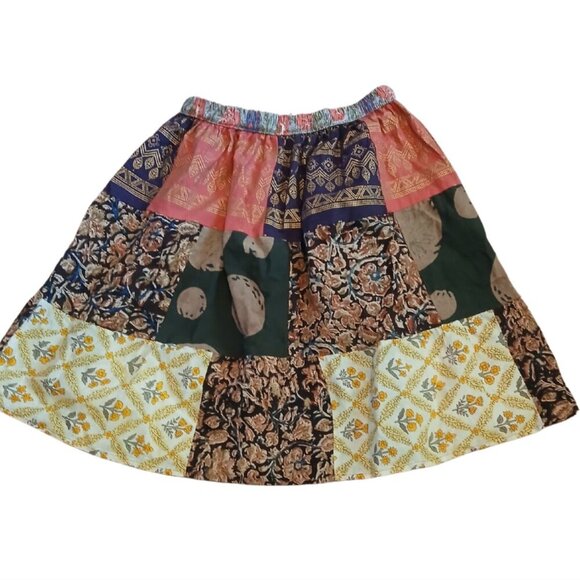 Patchwork Hippie Bohemian Elastic Waist Skirt - Picture 2 of 2